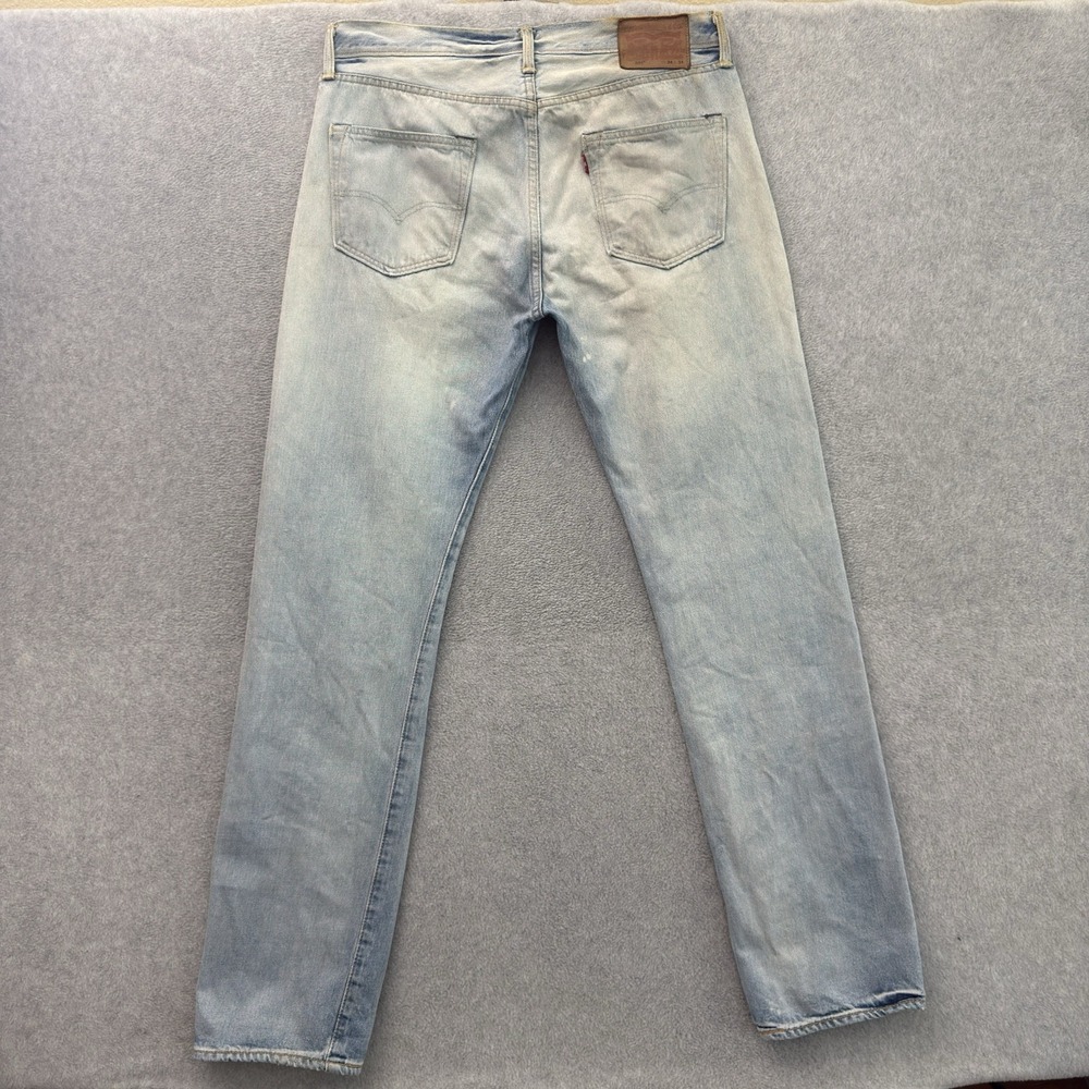 Levis 501 Selvedge Denim Jeans Men 34x34 Light Wash Button Fly Distressed Modern - Picture 6 of 16
